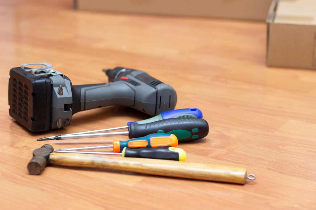 tools on a wooden floor of a house